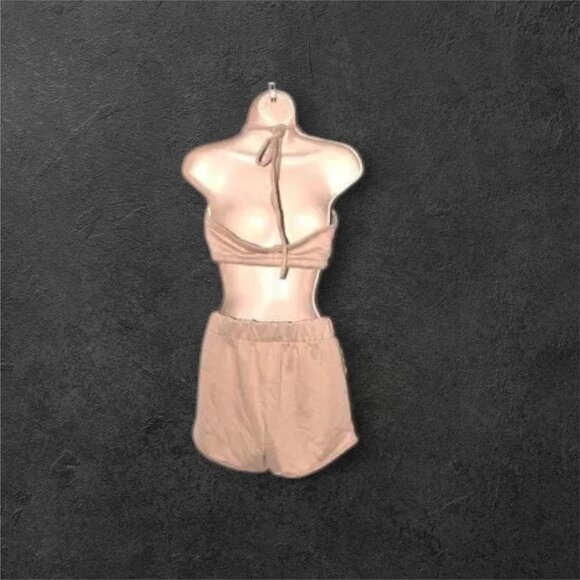 NWOT Junie Clothing Terry Halter Short Set Tan - Picture 2 of 3